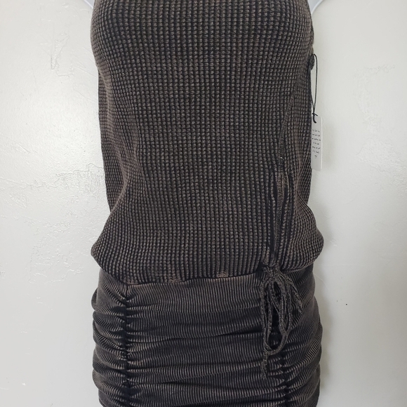 Free People One NWT Women's XS Katya Washed Black Bodycon Dress Waffle Knit - Picture 4 of 9